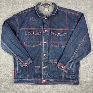 Mojeans Denim Jacket Mens 2XL Blue Red Stitch Maurice Malone Vintage Y2K Style